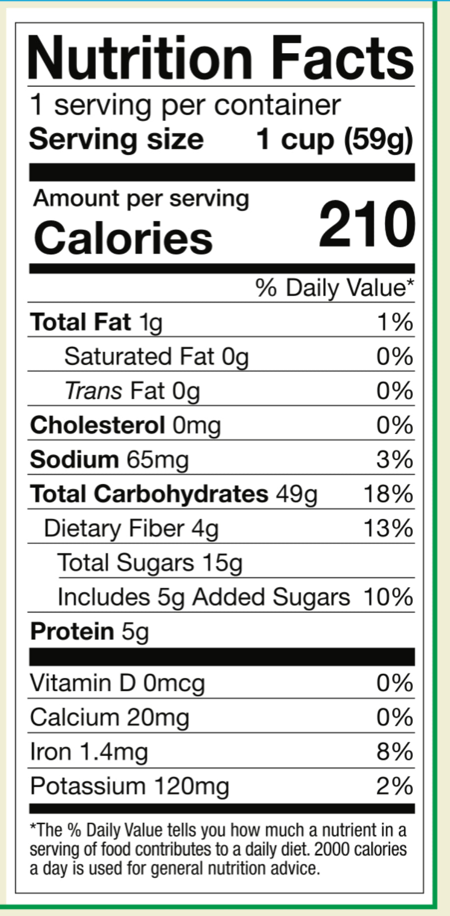 Nutrition facts for Warm Supergrain Cereal Made with Fonio – Spice Kissed Apple